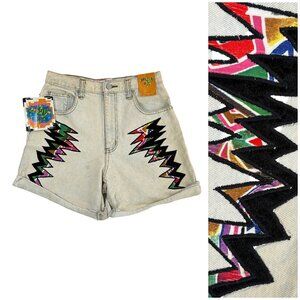 NWT 90s Dakota Blue Denim Shorts Womens 11/12 VTG Deadstock Graphic Boho